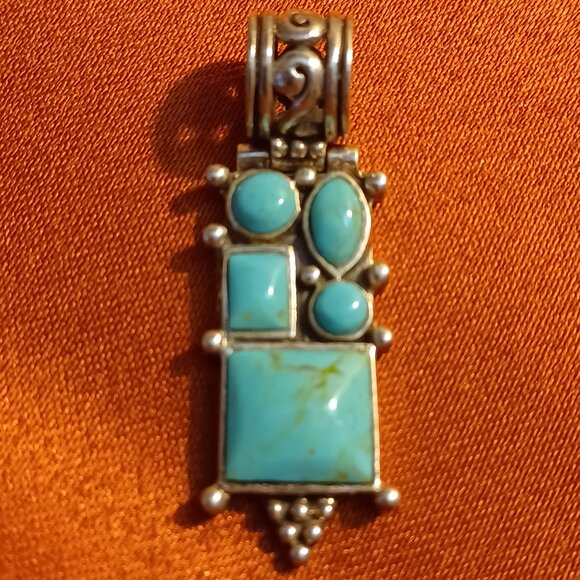Sterling Silver Turquoise Style Pendant Necklace 23” Snake Chain 925 Italy - Picture 8 of 16